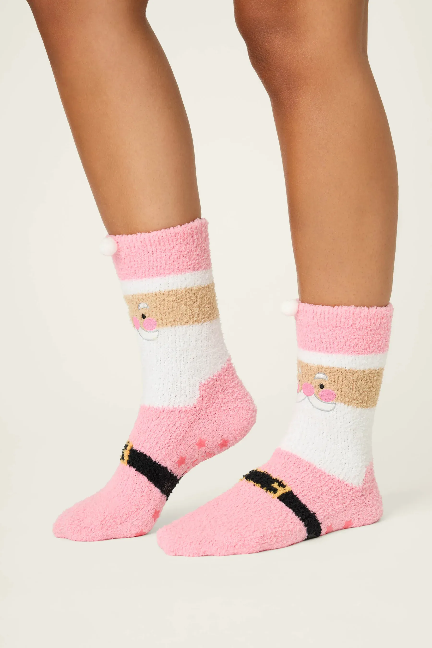 PJ Salvage Santa Fuzzy Crew Socks w/Grippers
