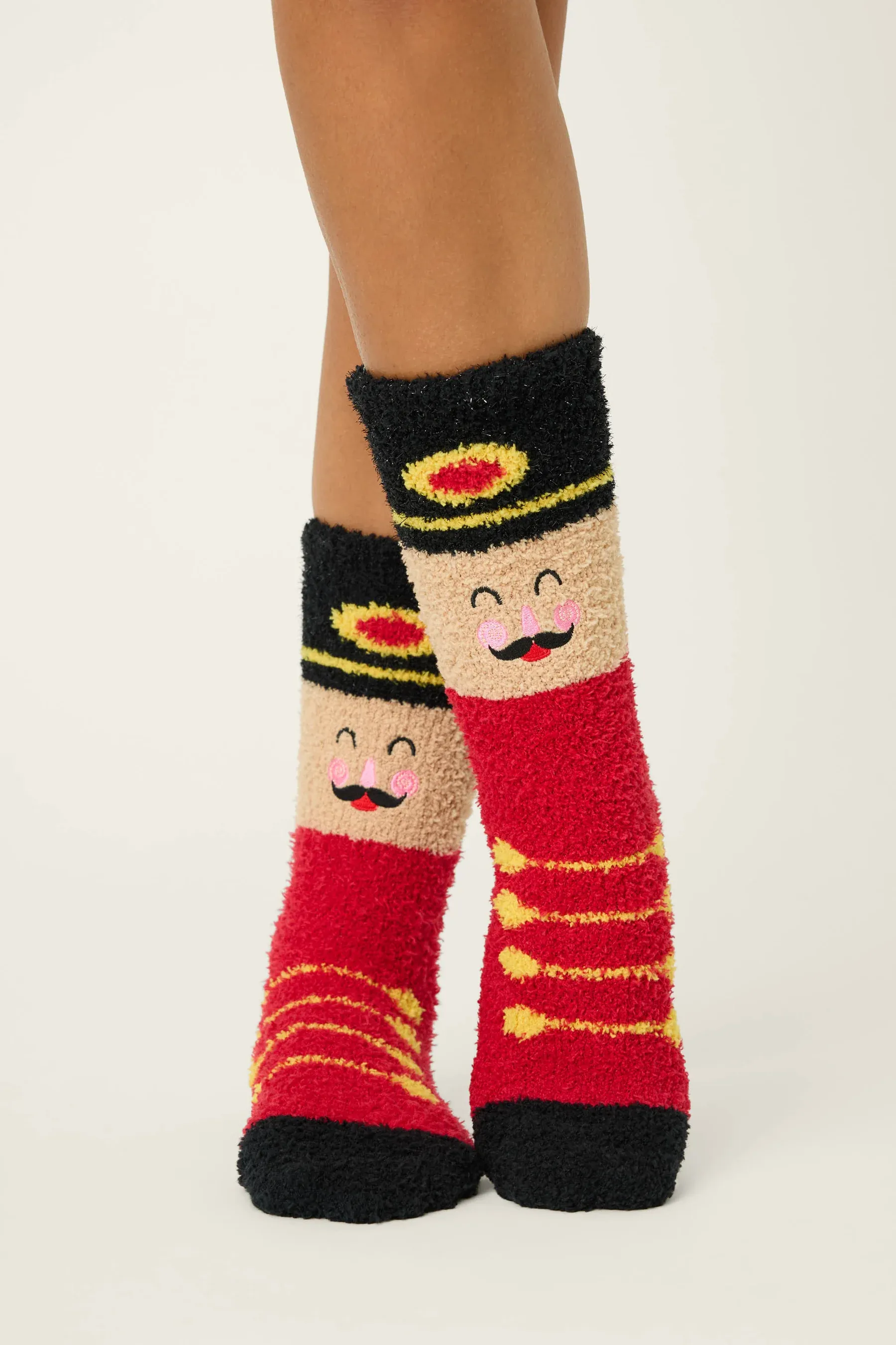 PJ Salvage Nutcracker Fuzzy Crew Socks w/Grippers