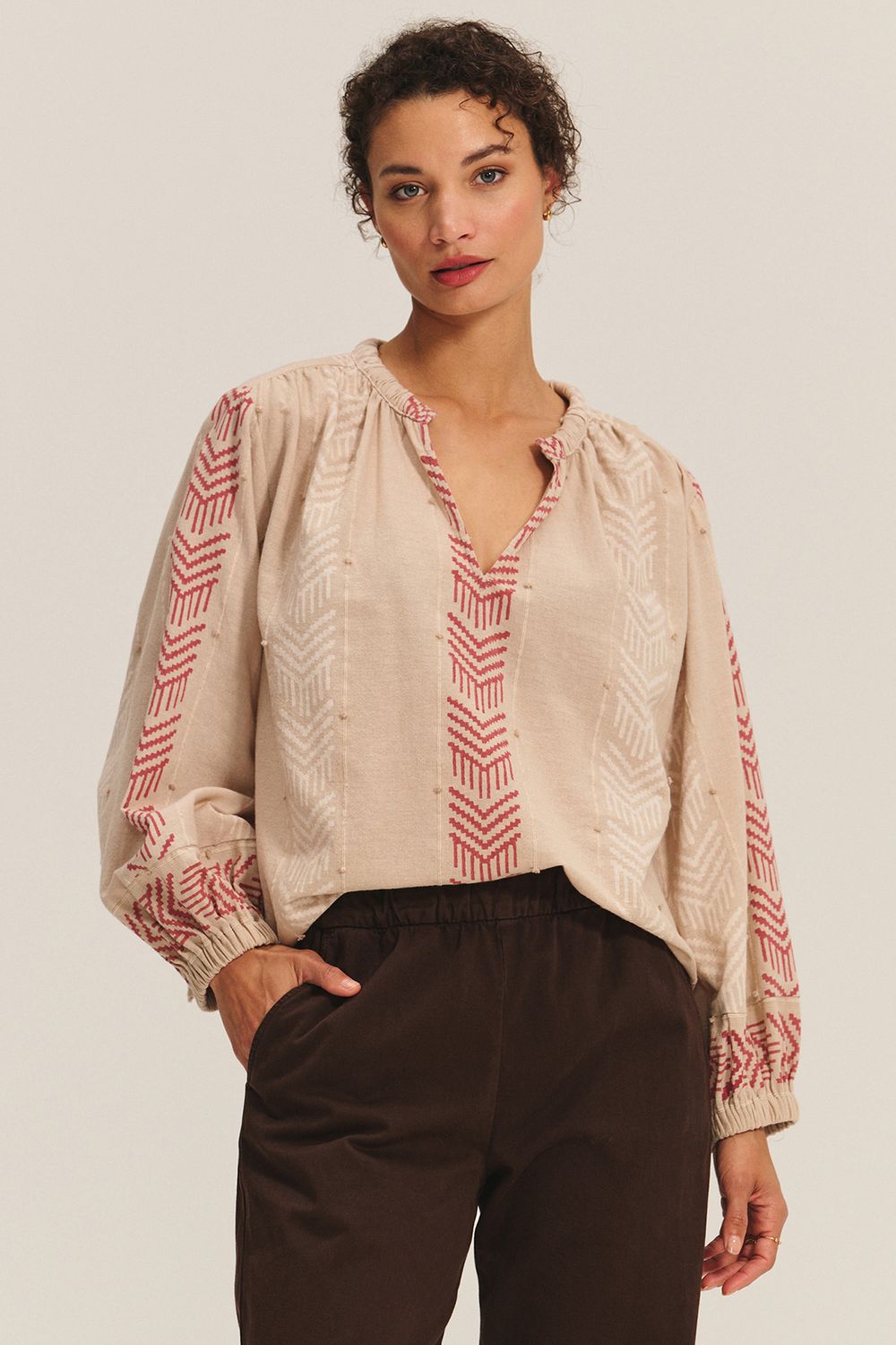Velvet Effie Gaia Jacquard Top in Chai