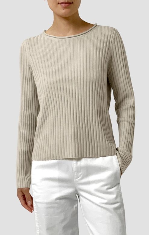 Eileen Fisher Peruvian Cotton Blend Jewel Neck Sweater in Papyrus