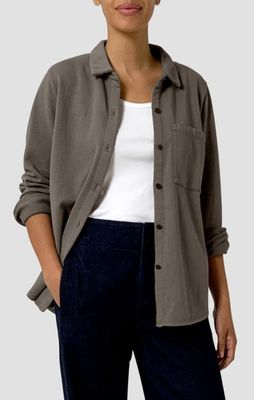 Eileen Fisher Garment Dyed Terry Classic Collar Top in Bayleaf