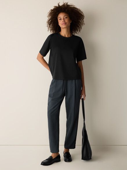 Eileen Fisher Mini Check Crepe Tapered Ankle Pant in Eucalyptus