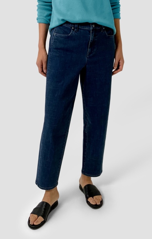 Eileen Fisher Cotton Stretch Denim Ankle Lantern Jean in Medium Indigo