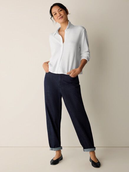 Eileen Fisher Cotton Stretch Denim Ankle Lantern Jean in Medium Indigo