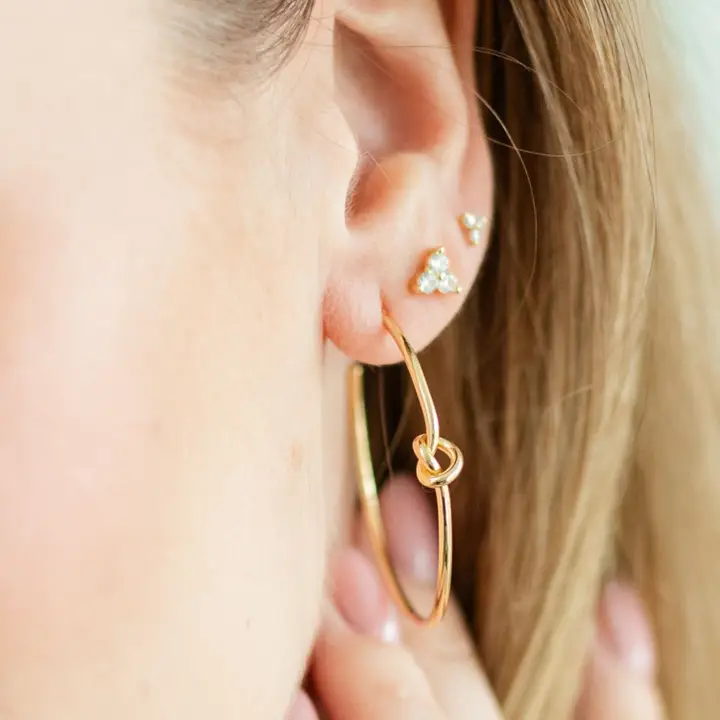 Splendid Iris Delicate Knot Hoop Earrings in Gold