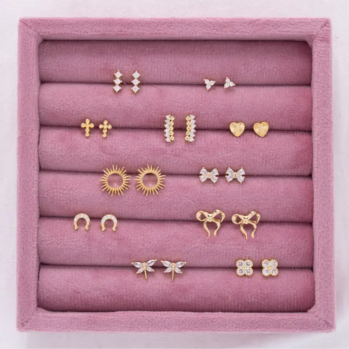 Splendid Iris Petite Dot Cross Stud Earrings in Gold