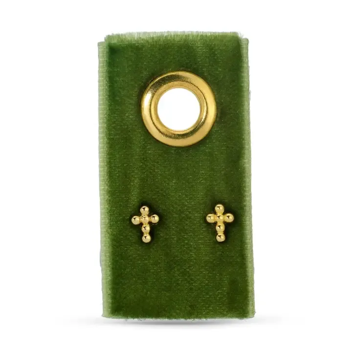 Splendid Iris Petite Dot Cross Stud Earrings in Gold