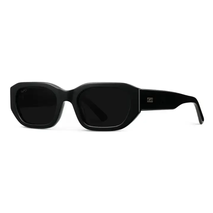 WMP London Bold Rectangular Statement Polarized Sunglasses in Black/Triple Black Lens