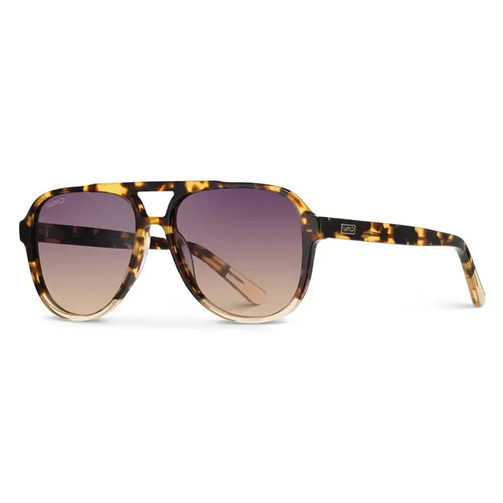 WMP Indie Aviator Polarized Sunglasses in Tortoise Clear/Gradient Sunset Lens