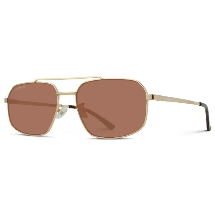 WMP Stevie Geometric Aviator Sunglasses in Gold/Coral Lens