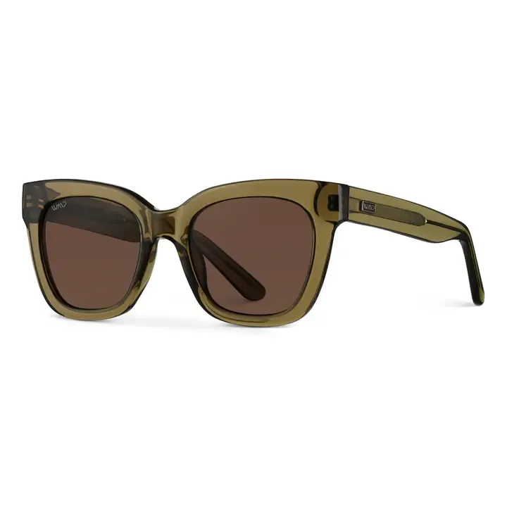 WMP Stormi Square Chunky Polarized Sunglasses in Khaki Crystal Green/Brown Lens