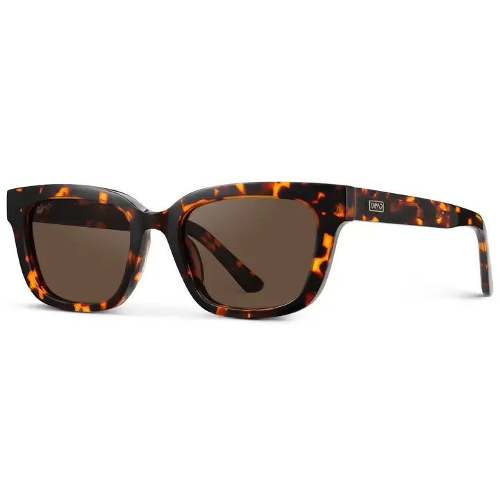 WMP Vivian Rectangular Polarized Sunglasses in Ember Tortoise/Dark Brown Lens
