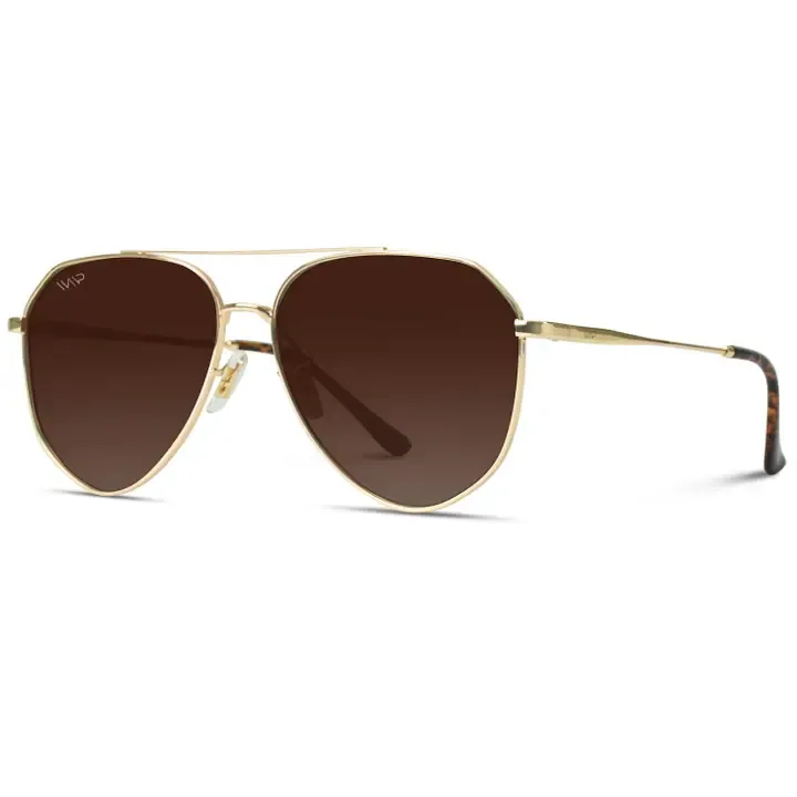 WMP Ramsey Geometric Polarized Aviator Sunglasses in Gold Frame/Brown Lens