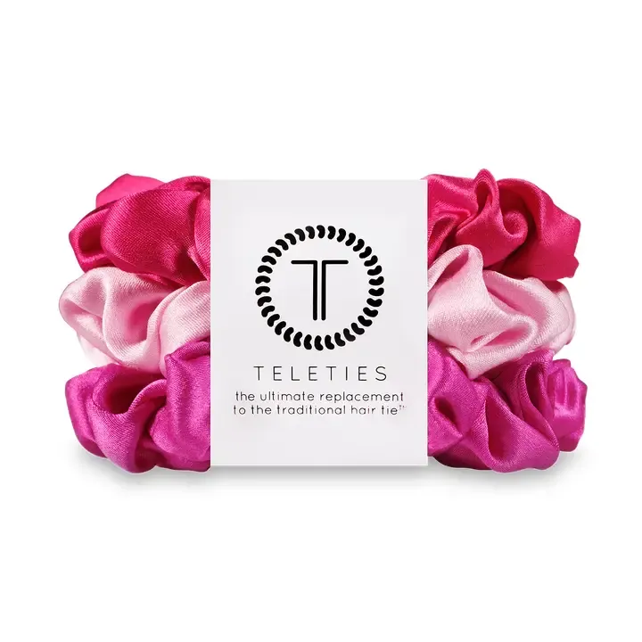 Teleties Small Silk Hair Scrunchies in Rose All Day