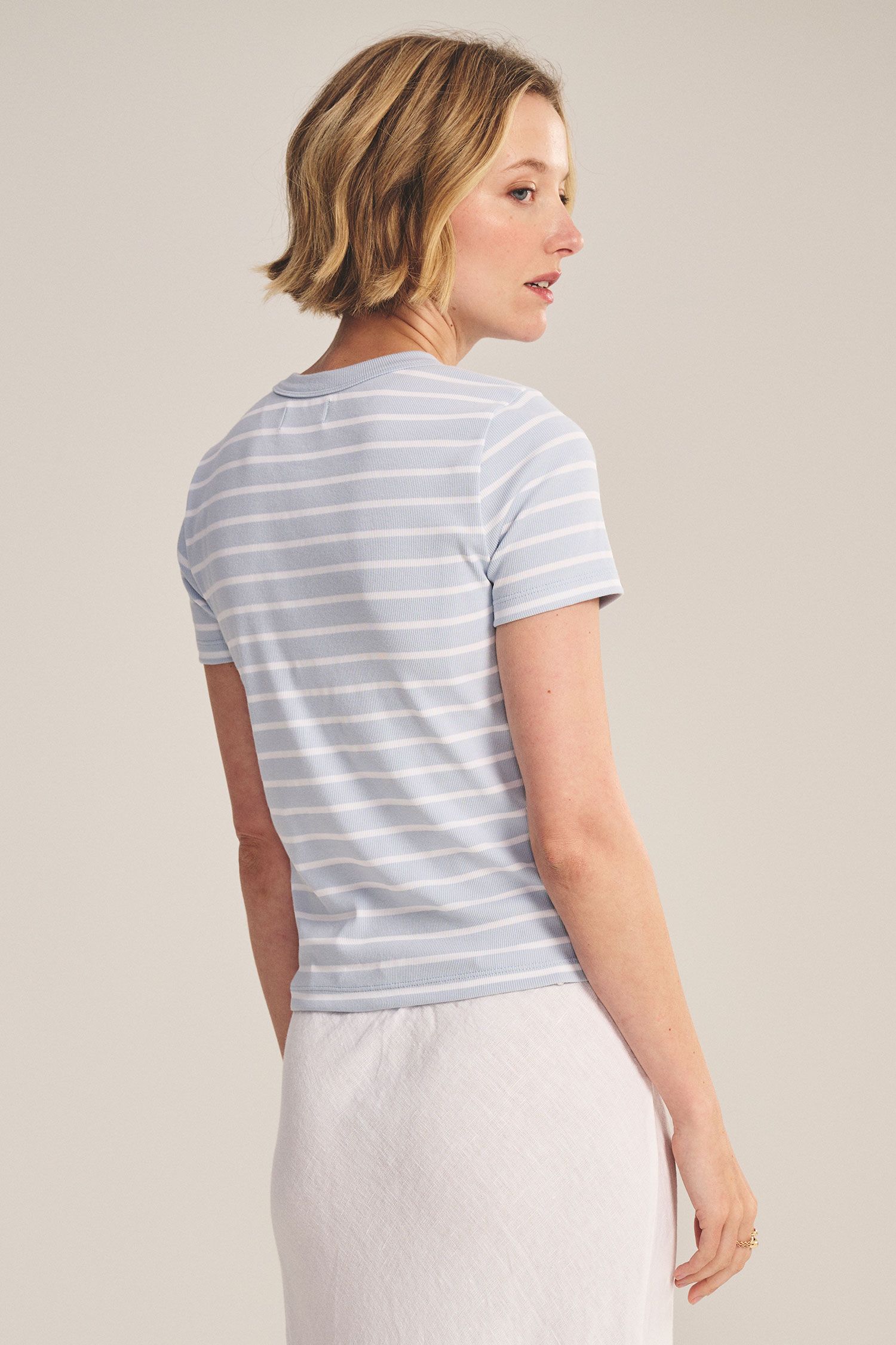 Velvet Brenda Striped Rib and Poplin Tee in Ice