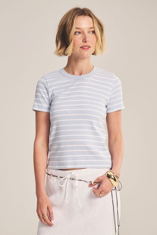 Velvet Brenda Striped Rib and Poplin Tee in Ice Velvet Brenda Striped Rib and Poplin Tee in Ice