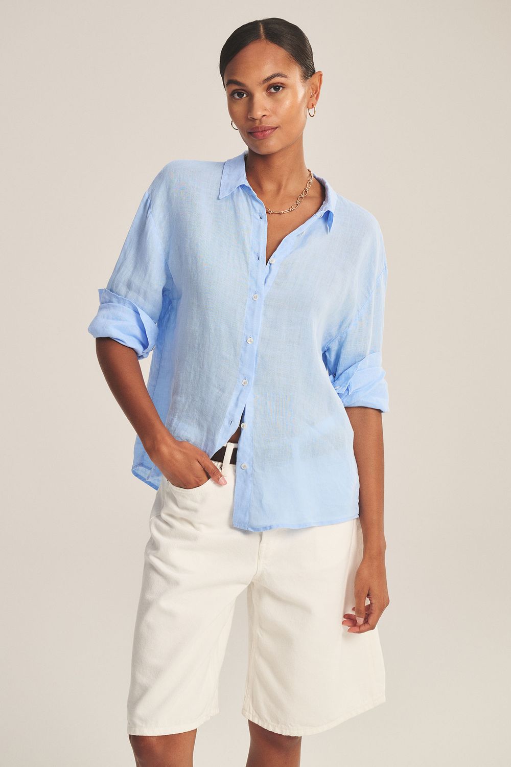 Velvet Brighton Woven Linen Button up Top in Sailboat