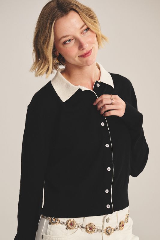 Velvet Riven Lux Cotton Cashmere Cardigan in Black Velvet Riven Lux Cotton Cashmere Cardigan in Black