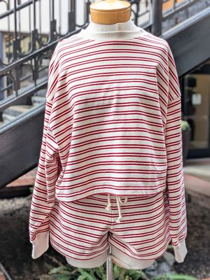 Velvet Isabelle Vintage Stripe Terry Long Sleeve Top in Natural/Red