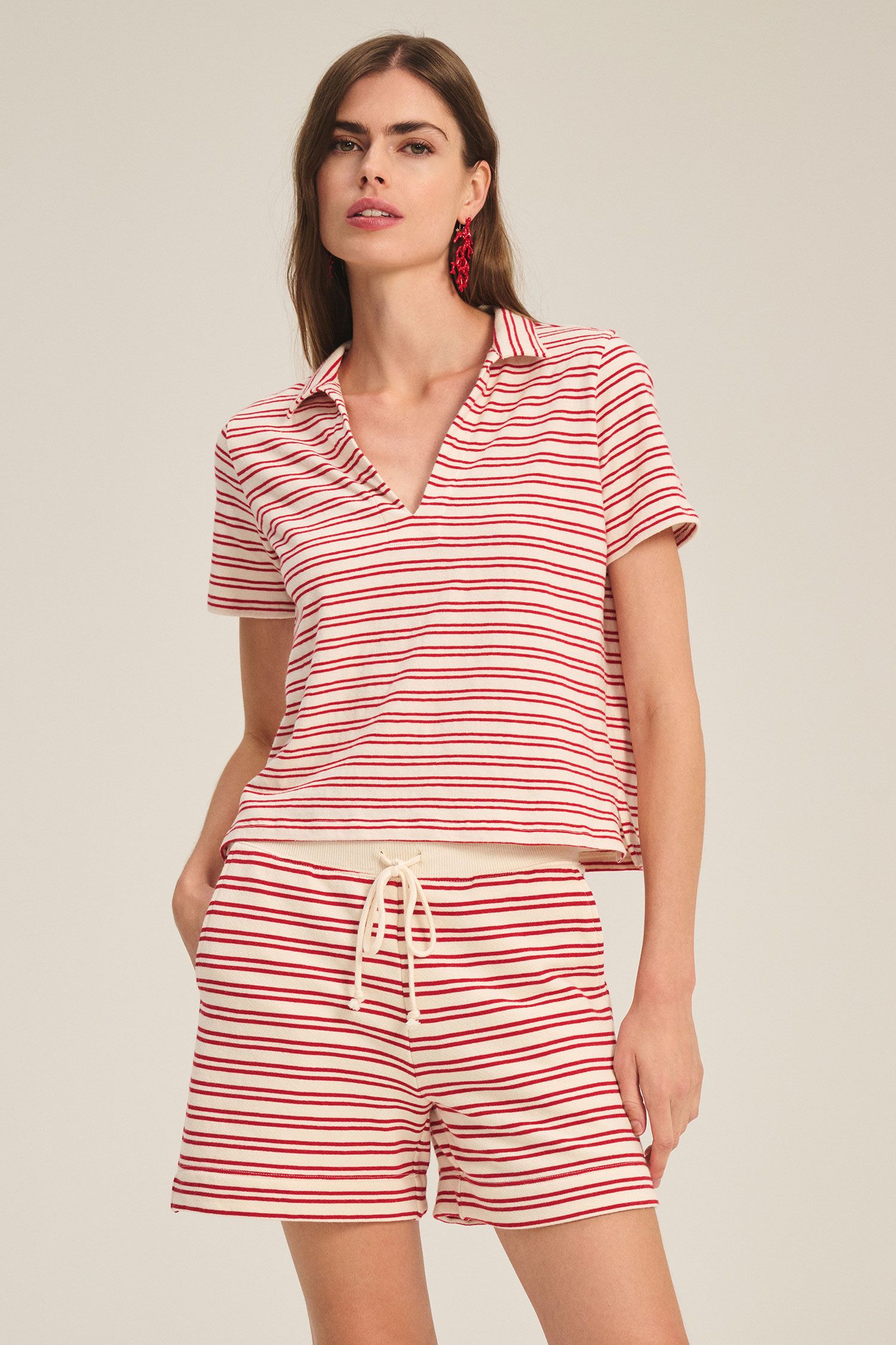 Velvet Amy Vintage Stripe Terry Short in Natural/Red