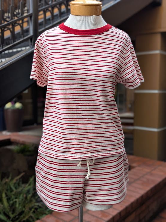 Velvet Foster Yarn Dye Stripe Jersey Top in Natural/Red