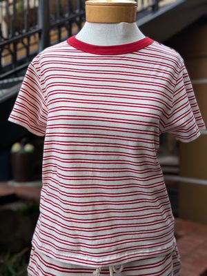 Velvet Foster Yarn Dye Stripe Jersey Top in Natural/Red Velvet Foster Yarn Dye Stripe Jersey Top in Natural/Red