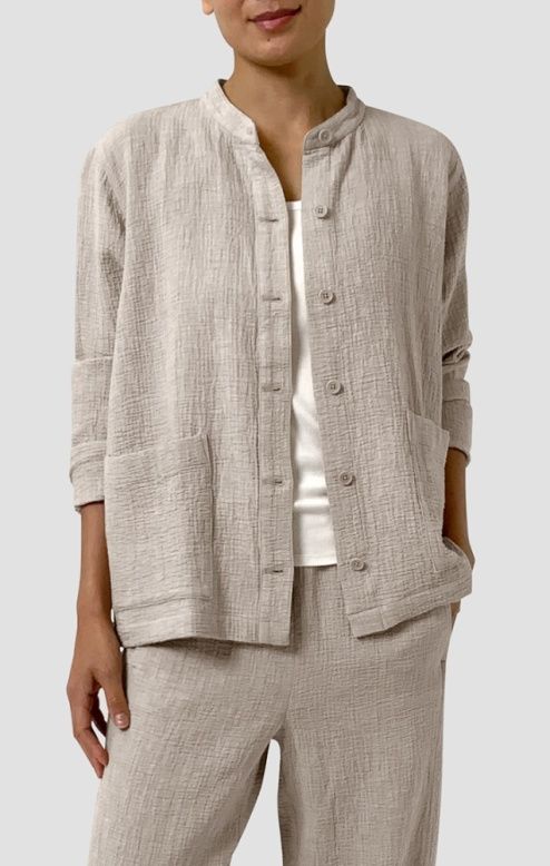 Eileen Fisher Organic Cotton Mandarin Collar Shirt Jacket in Dove