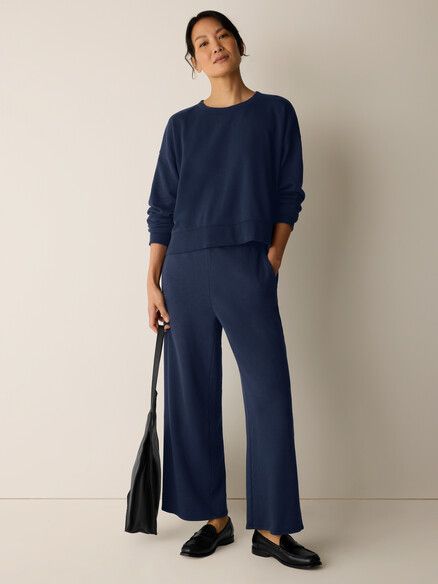 Eileen Fisher Garment Dyed Terry Wide Leg Ankle Pant in Ink Eileen Fisher Garment Dyed Terry Wide Leg Ankle Pant in Ink