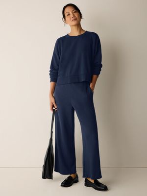 Eileen Fisher Garment Dyed Terry Wide Leg Ankle Pant in Ink