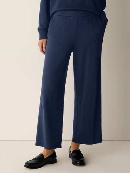 Eileen Fisher Garment Dyed Terry Wide Leg Ankle Pant in Ink