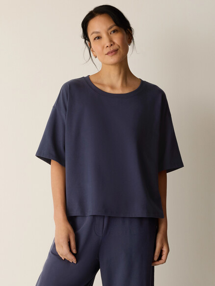 Eileen Fisher Pima Cotton Stretch Jersey Crew Neck Tee in Ink