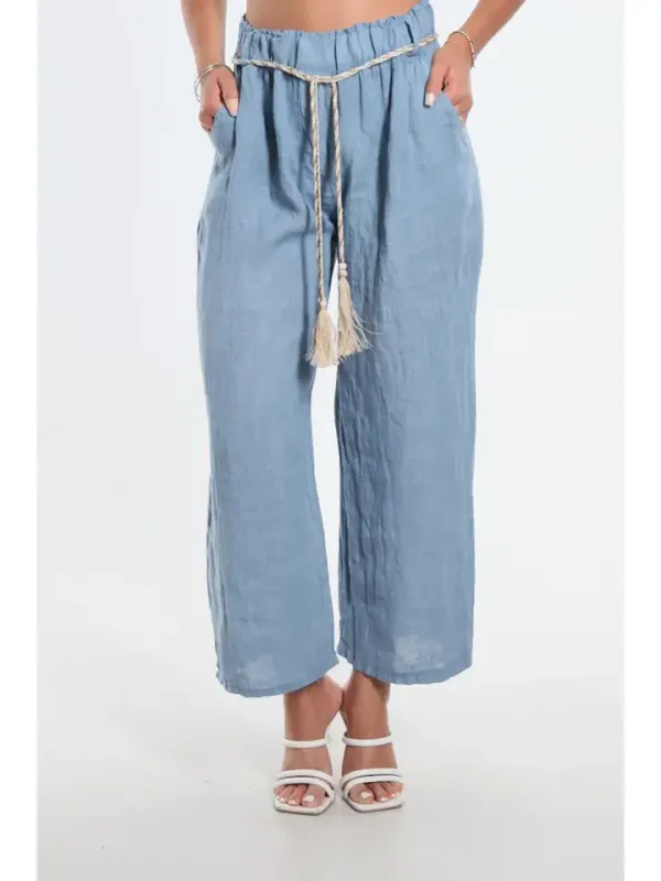 Tees by Tina Gracy Linen Pull On Pant in Jeans