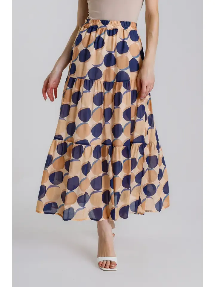 Tees by Tina Malia Circle Tiered Cotton Voile Skirt in Navy