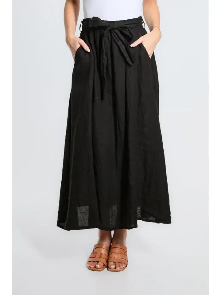 Tees by Tina Angie A-Line Long Linen Skirt w/Pockets in Black