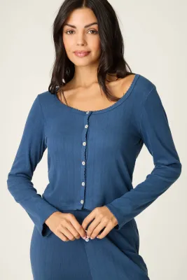 PJ Salvage Pointelle Essentials Cardigan in Deep Sea PJ Salvage Pointelle Essentials Cardigan in Deep Sea