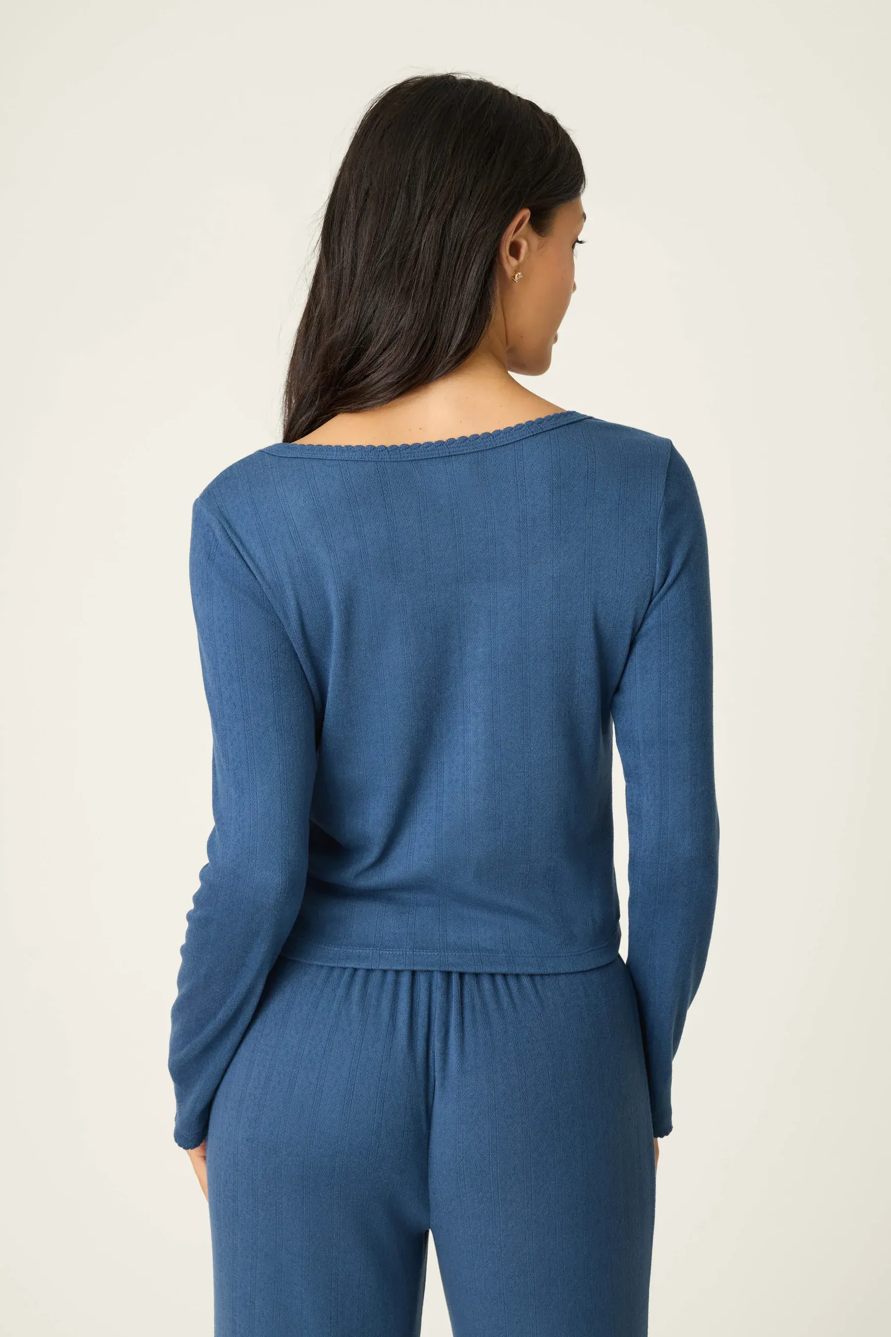 PJ Salvage Pointelle Essentials Cardigan in Deep Sea