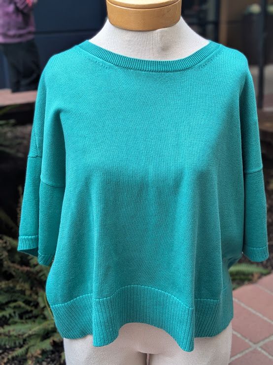 Eileen Fisher Peruvian Cotton Blend Crew Neck Elbow Sleeve Sweater in Sea Star