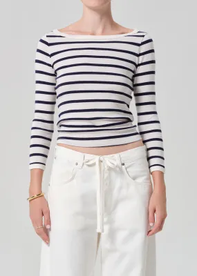 Citizens of Humanity Boat Neck Slim Tee in Azure Stripe