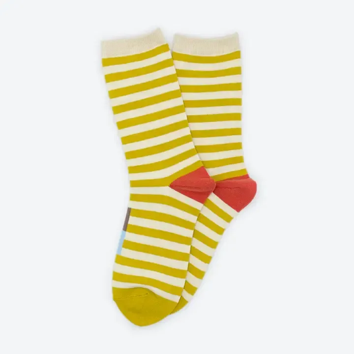 Hooray Sock Co. Eureka Striped Crew Socks in Yellow/Red/White Hooray Sock Co. Eureka Striped Crew Socks in Yellow/Red/White
