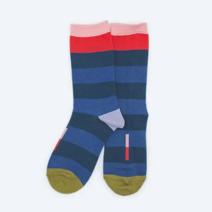 Hooray Sock Co. Fillmore Blue Striped Crew Socks Hooray Sock Co. Fillmore Blue Striped Crew Socks