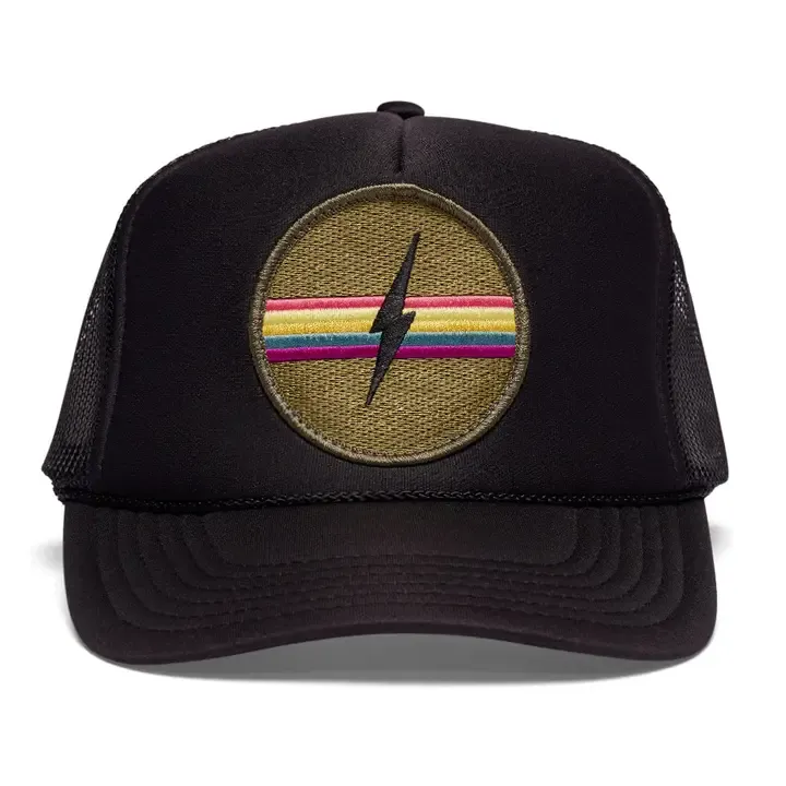 Friday Feelin' Electric Rainbow Trucker Hat in Black