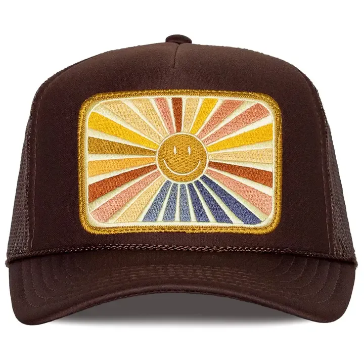 Friday Feelin' Rays of Happy Trucker Hat in Brown