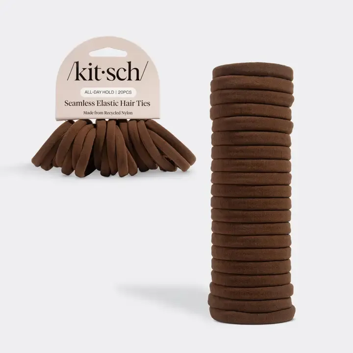 Kitsch Recycled Fabric Seamless Hair Elastics 20pc Set in Chocolate Kitsch Recycled Fabric Seamless Hair Elastics 20pc Set in Chocolate