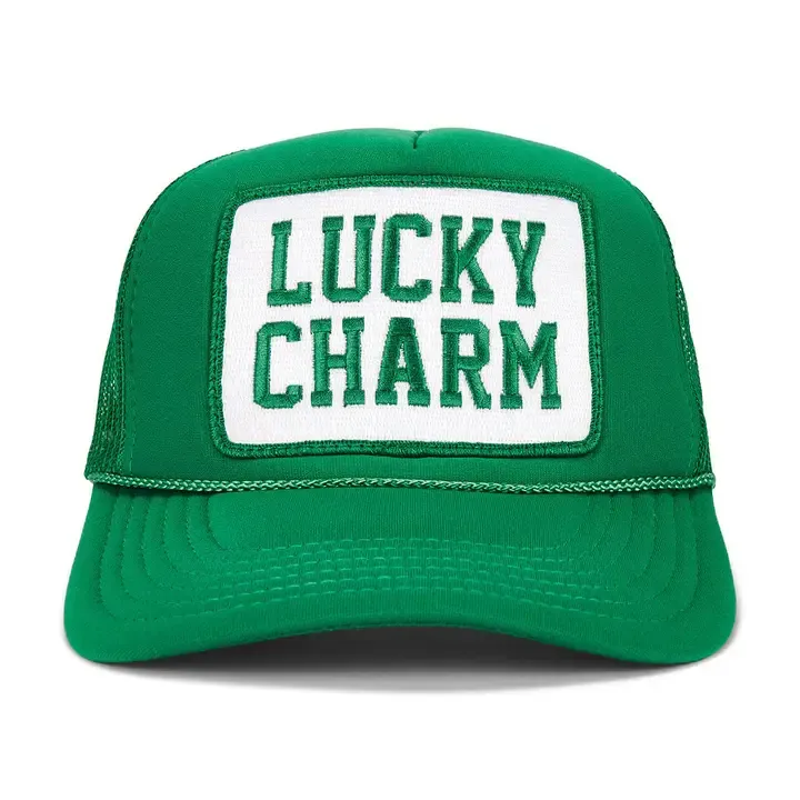 Friday Feelin' Lucky Charm Trucker Hat in Green Friday Feelin' Lucky Charm Trucker Hat in Green