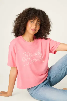 PJ Salvage Western Blooms Howdy Darlin T-Shirt in Berry Kiss