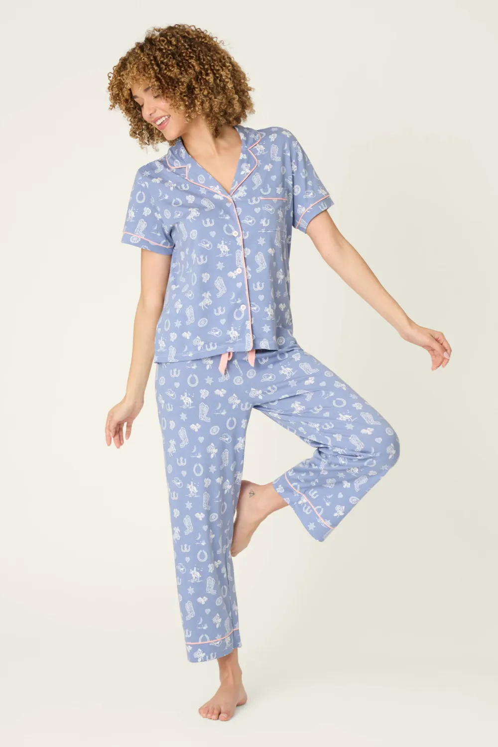 PJ Salvage Whimsy Lone Star Cropped PJ Set in Blue Shadow