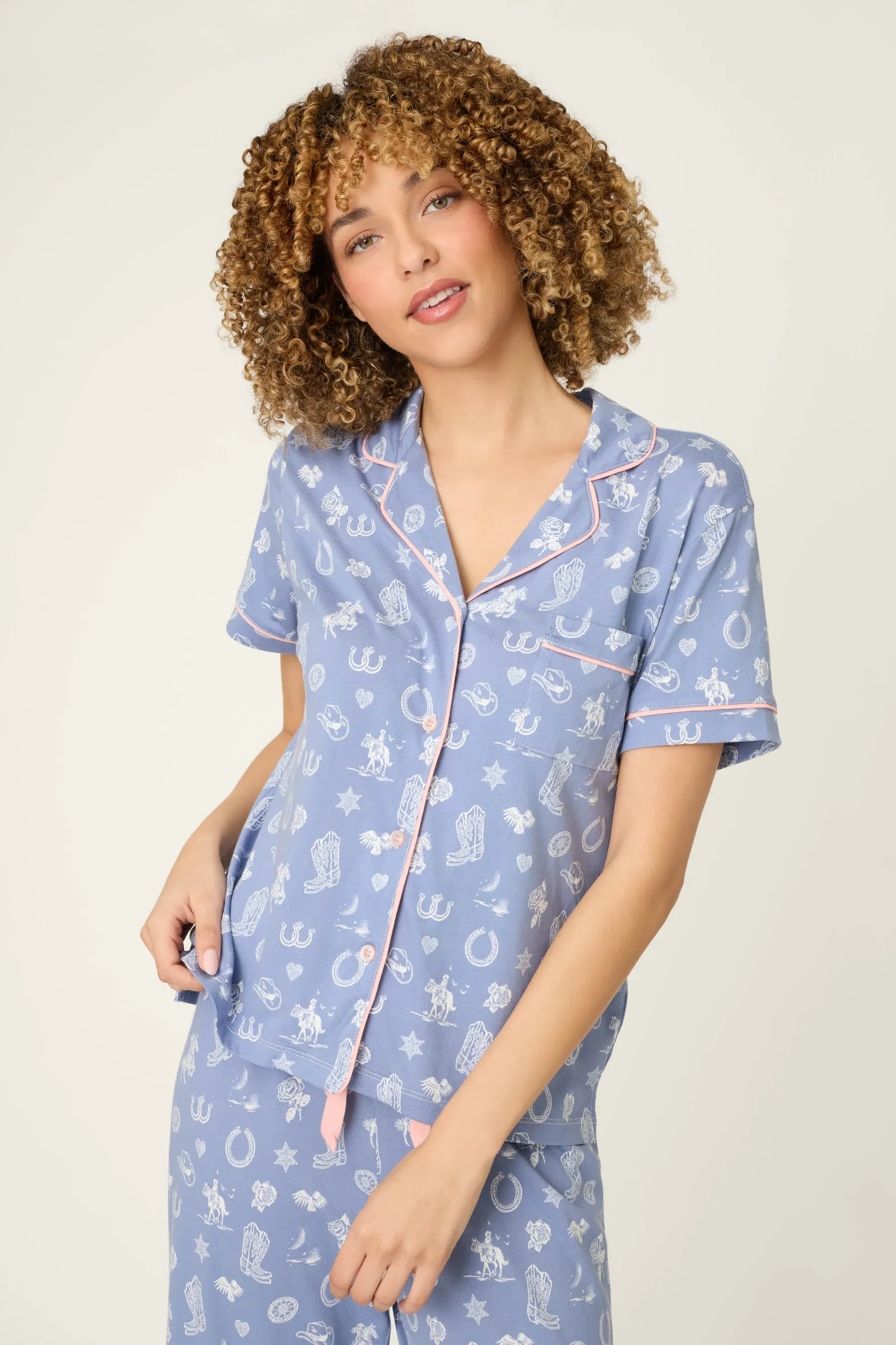 PJ Salvage Whimsy Lone Star Cropped PJ Set in Blue Shadow