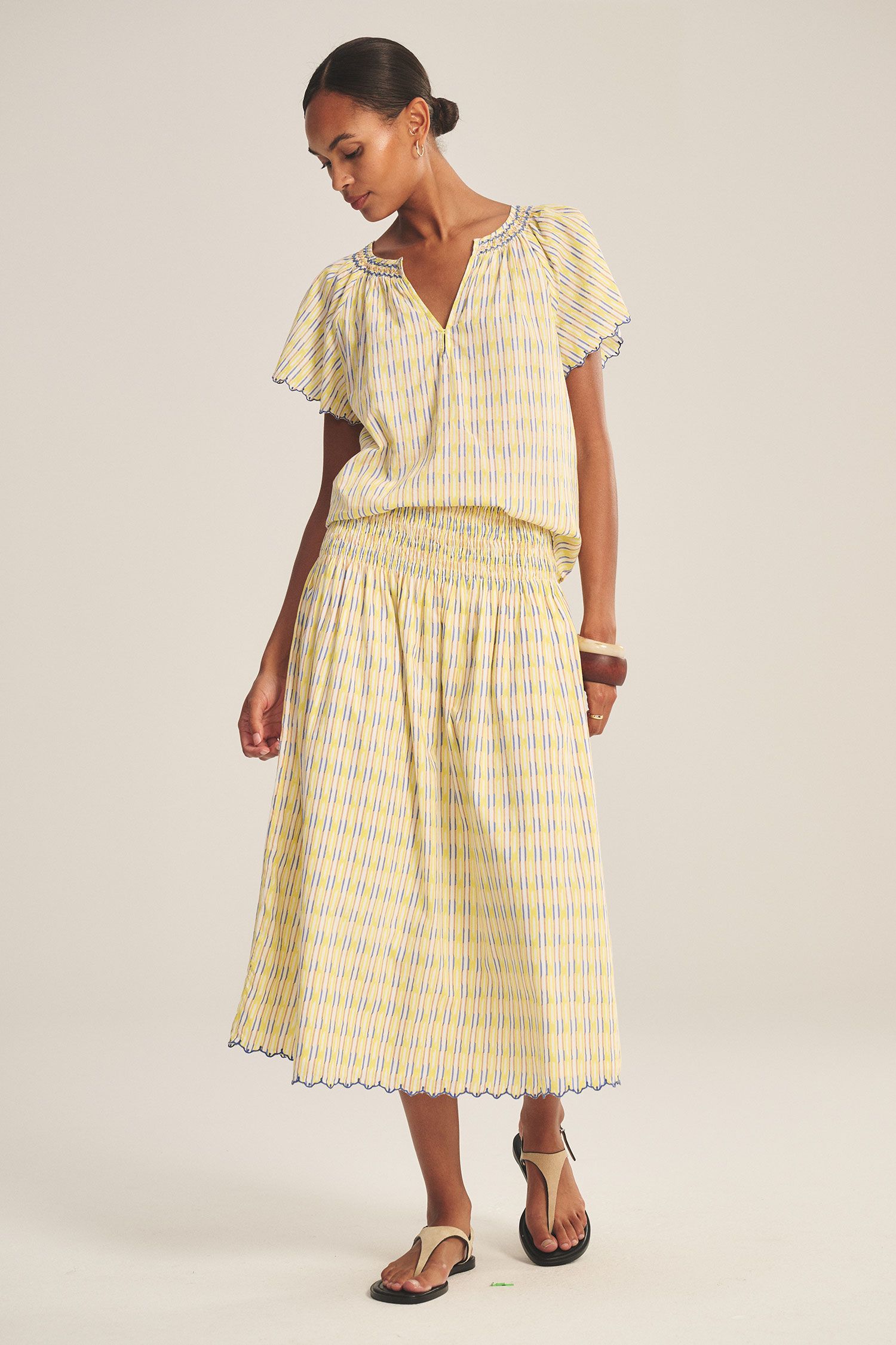 Velvet Deborah Novelty Printed Stripe Skirt in Buttercup