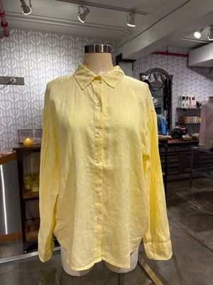 Velvet Brighton Woven Linen Button-up Shirt in Lemon drop