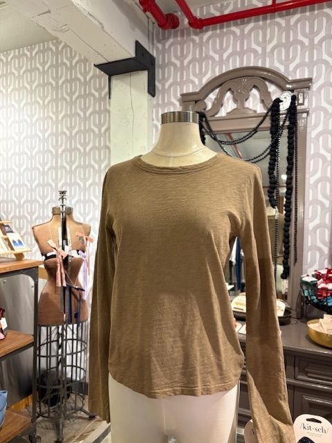 Velvet Lizzie Cotton Slub Long Sleeve Tee in Wood